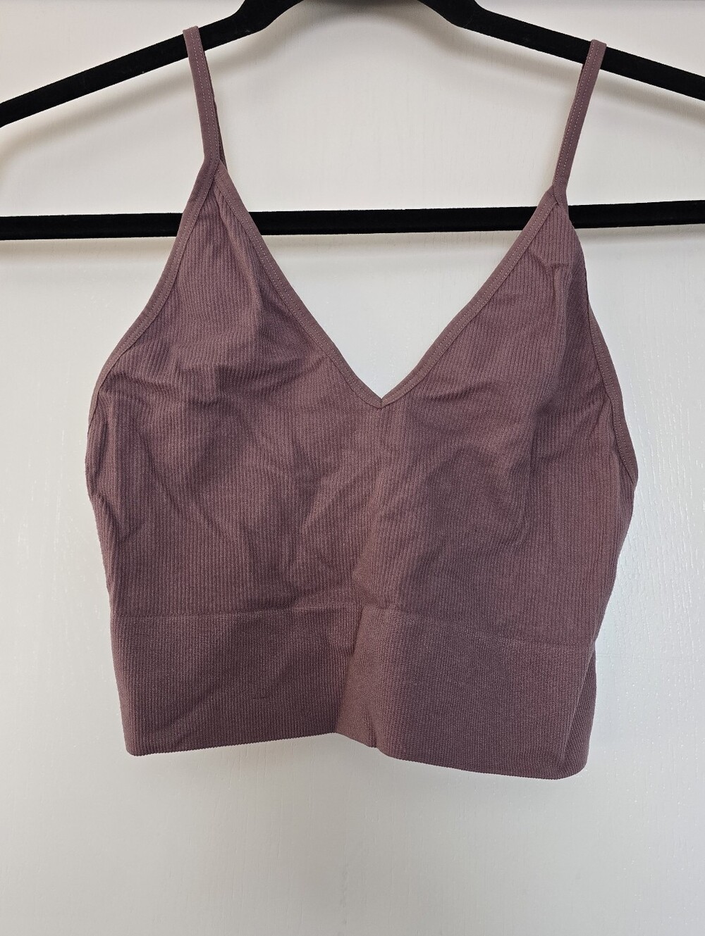 Bozzolo - Dusty Purple - Ribbed V-Neck Cropped Cami Tank Top W Adjustable Straps